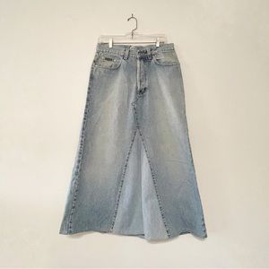 Dolce and Gabbana upcycled long denim jean maxi skirt light wash vintage